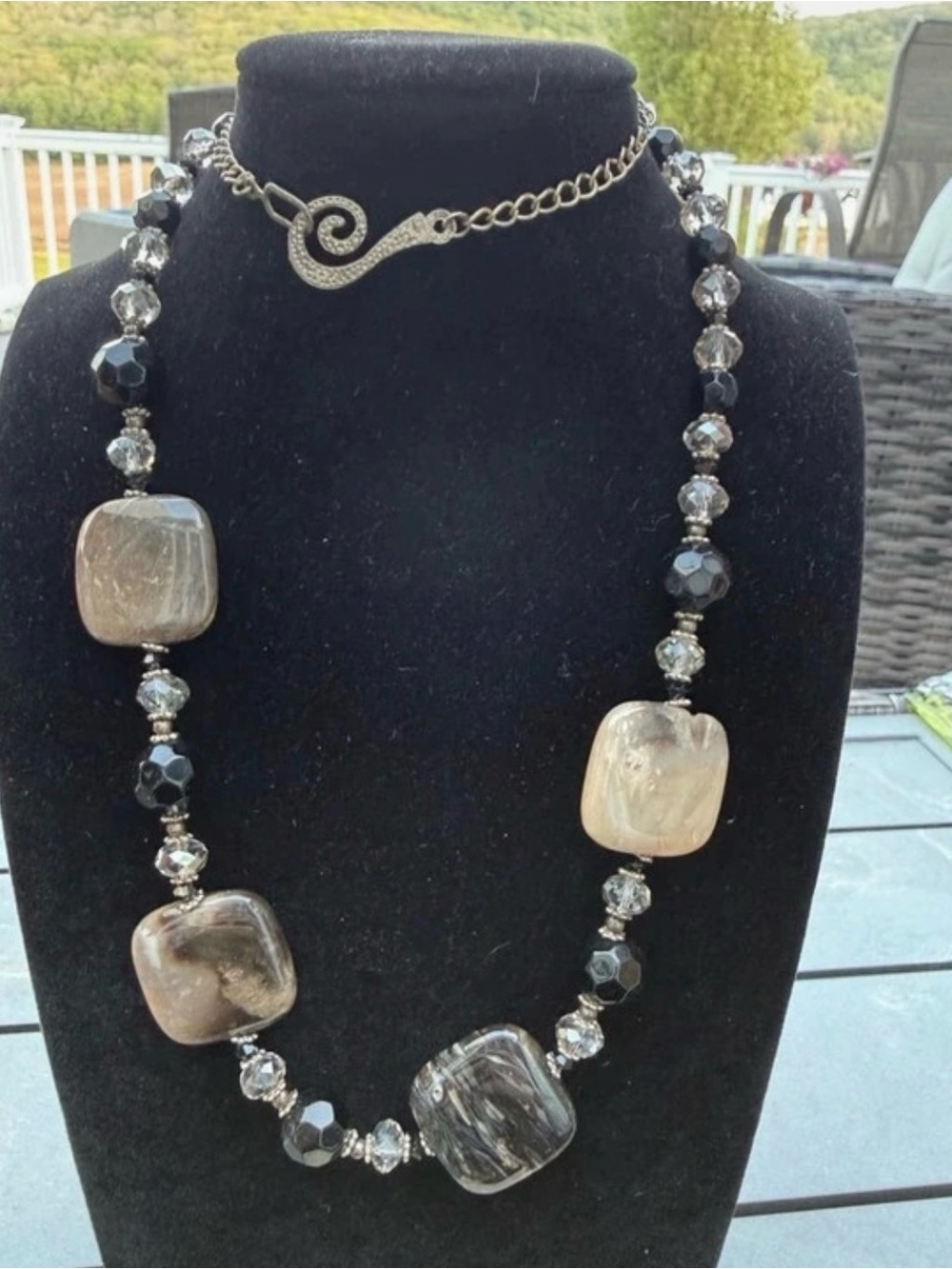 Elegant Black and Gray Beaded Statement Necklace